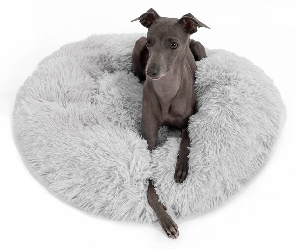 PuppyJoy Kulatý pelíšek pro psy a kočky Plush vel. M 80 cm světle šedý