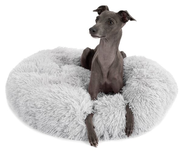 PuppyJoy Kulatý pelíšek pro psy a kočky Plush vel. M 80 cm světle šedý
