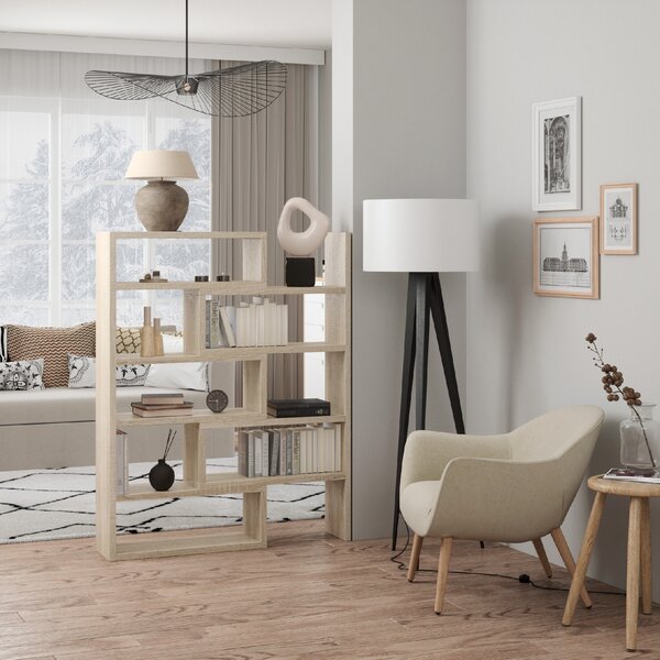 ADRK Designový regál na knihy s nastavitelnou šířkou KARDAL S 72-125, dub sonoma