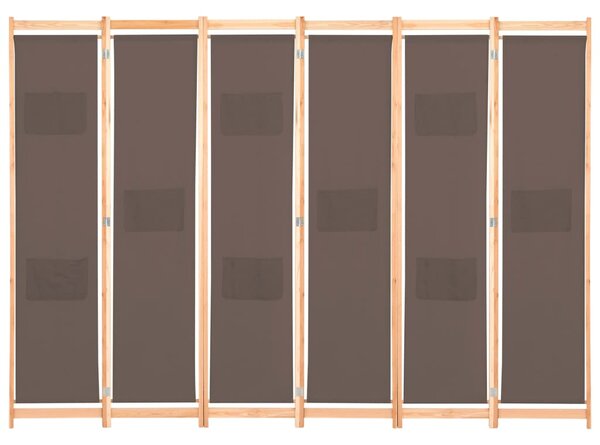 6dílný paraván hnědý 240 x 170 x 4 cm textil