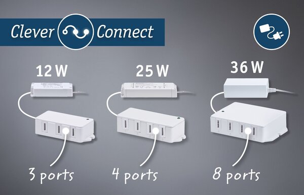 P 99946 Nábytkové svítidlo Clever Connect trafo max. 12W 12V DC včetně 3-násobného rozbočovače bílá - PAULMANN