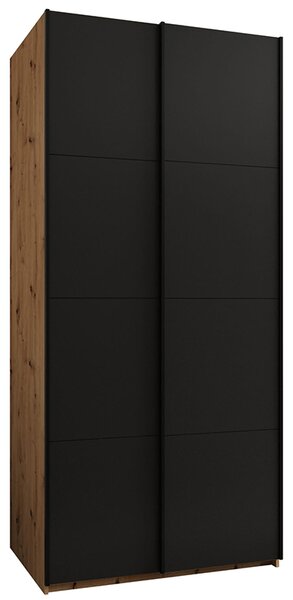 Šatní skříň LUX 1 s posuvnými dveřmi, 100×245,5×64 Dub Artisan / černá / černé