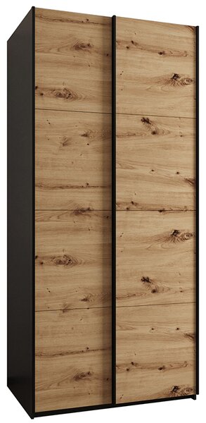 Šatní skříň LUX 1 s posuvnými dveřmi, 100×245,5×64 Černá / dub Artisan / černé