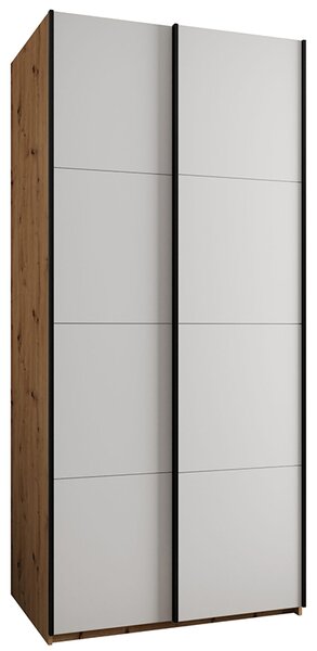 Šatní skříň LUX 1 s posuvnými dveřmi, 100×245,5×64 Dub Artisan / bílá / černé