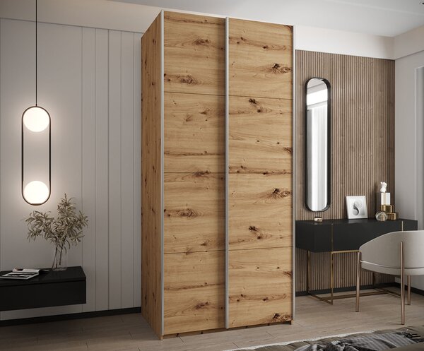Šatní skříň LUX 1 s posuvnými dveřmi, 100×245,5×64 Dub Artisan / stříbrné