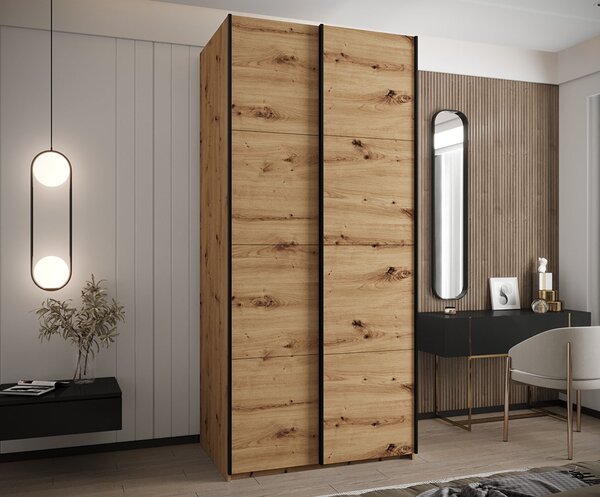 Šatní skříň LUX 1 s posuvnými dveřmi, 100×245,5×64 Dub Artisan / černé