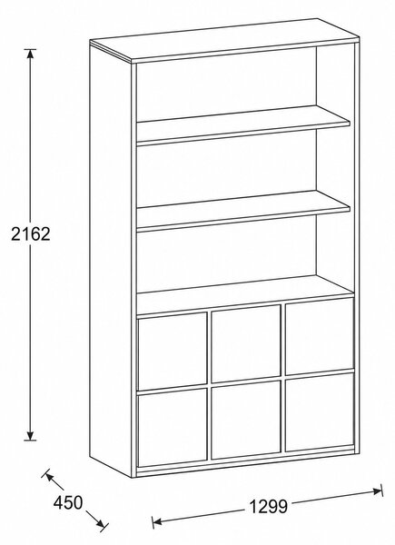 Kancelářská skříň FRAME, 6x dveře, 2x police, 1299 x 450 x 2162 mm, PUSH-lock, bílá