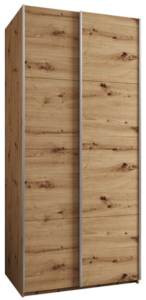 Šatní skříň LUX 1 s posuvnými dveřmi, 100×245,5×64 Dub Artisan / stříbrné
