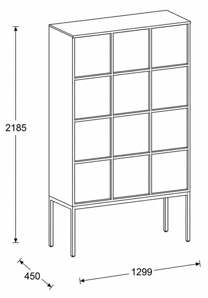 Kancelářská skříň FRAME, černá podnož, 12x dveře, 1299 x 450 x 2185 mm, PUSH-lock, bílá