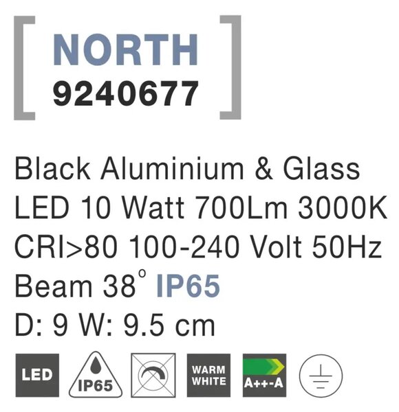Venkovní LED lampa North 9 černé – Černá