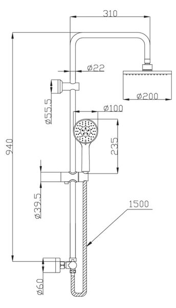 Invena Esla sprchová sada na stěnu s termostatem s dešťovou sprchou chrom AU-94-D01