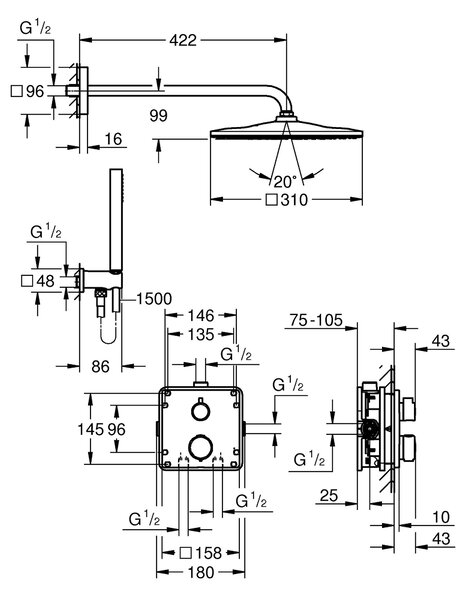 Grohe Vitalio Start sprchová sada pod omítku s termostatem s dešťovou sprchou chrom 34881000