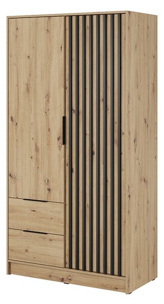 Skříň dvoudveřová s lamelami Neria - Dub artisan / Černý