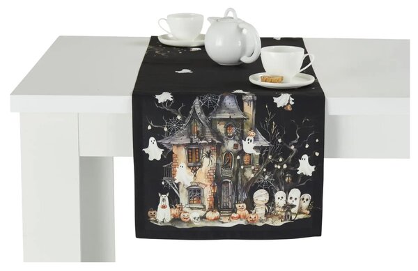 Běhoun na stůl HALLOWEENSKÝ DŮM černá, 37x140 cm