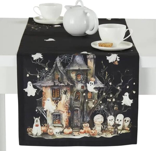 Běhoun na stůl HALLOWEENSKÝ DŮM černá, 37x140 cm