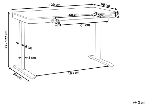 Elektricky výškově nastavitelný pracovní stůl KENLY 120 cm 60 cm s USB portem Černá