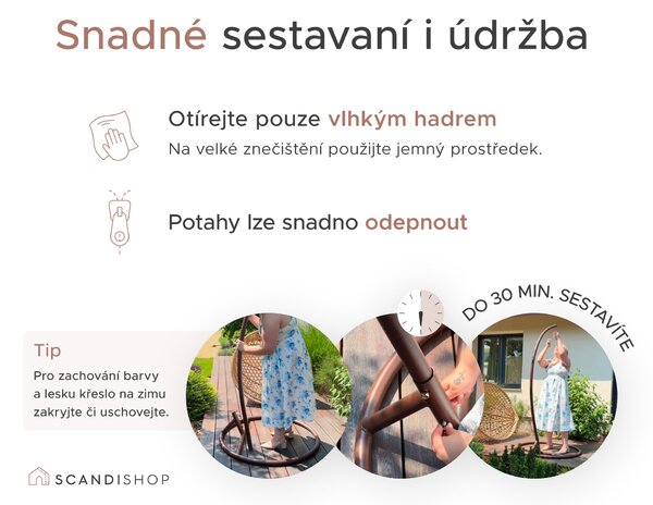 Černé závěsné křeslo KOKON bez stojanu, béžový polštář se vzorem