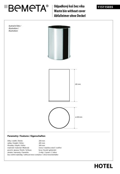Bemeta Design Odpadkový koš, 9 l, nerez, mat - 115115035