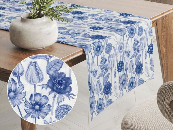 Biante Dekorační běhoun na stůl PML-090 Modré jarní květiny na bílém 20x120 cm