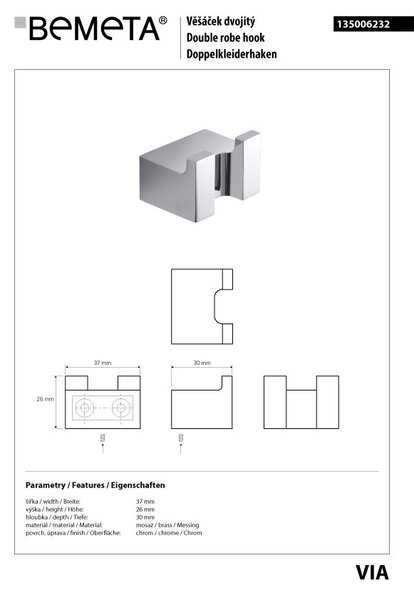Bemeta Design VIA: Háček, dvojitý - 135006232