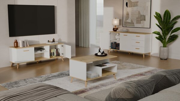 TP Living TV stolek Olympo 150 cm bílý/dub Artisan