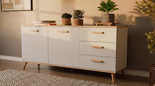 TP Living Komoda Olympo 2D3S 150 cm bílá/dub Artisan