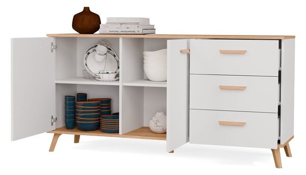 TP Living Komoda Olympo 2D3S 150 cm bílá/dub Artisan