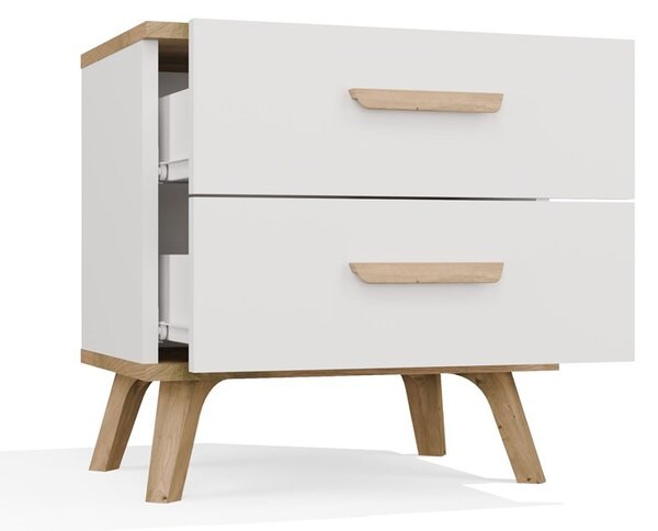 TP Living Noční stolek Olympo 2S 45 cm bílý/dub Artisan