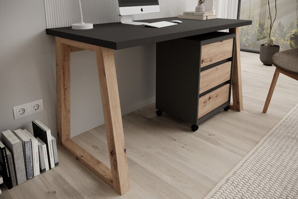 ADRK PC stůl s kontejnerem IWO I G-ART, šedá/dub artisan