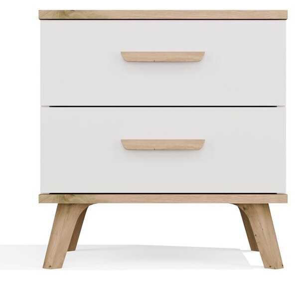 TP Living Noční stolek Olympo 2S 45 cm bílý/dub Artisan