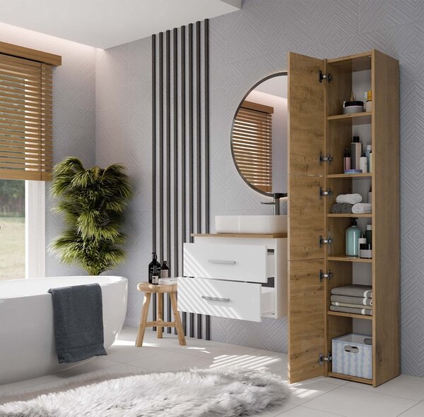 TP Living Závěsná skříňka pod umyvadlo s deskou NEL 2S 60 cm bílá/dub Artisan