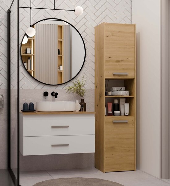 TP Living Závěsná skříňka pod umyvadlo s deskou NEL 2S 80 cm bílá/dub Artisan