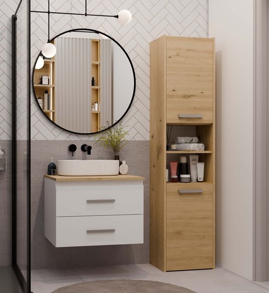 TP Living Závěsná skříňka pod umyvadlo s deskou NEL 2S 60 cm bílá/dub Artisan