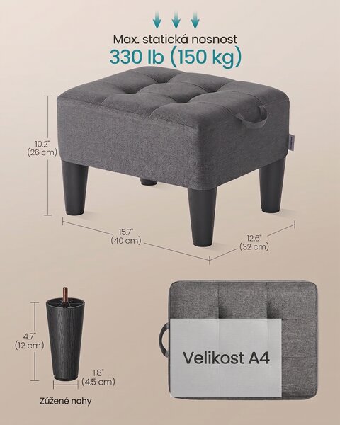 SONGMICS Taburet Reika 40 cm šedý
