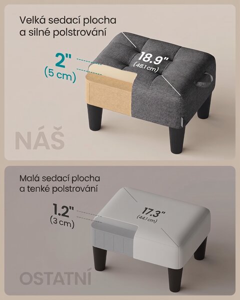 SONGMICS Taburet Reika 40 cm šedý