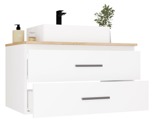 TP Living Závěsná skříňka pod umyvadlo s deskou NEL 2S 80 cm bílá/dub Artisan
