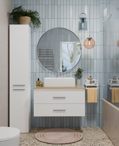 TP Living Závěsná skříňka pod umyvadlo s deskou NEL 2S 80 cm bílá/dub Artisan
