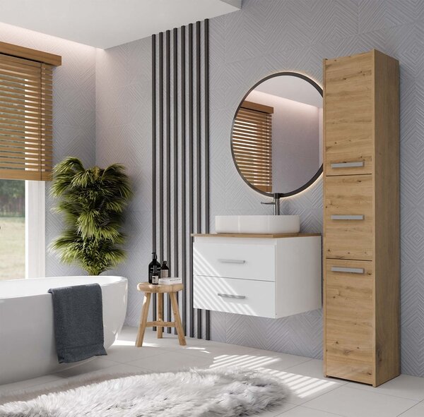 TP Living Závěsná skříňka pod umyvadlo s deskou NEL 2S 60 cm bílá/dub Artisan