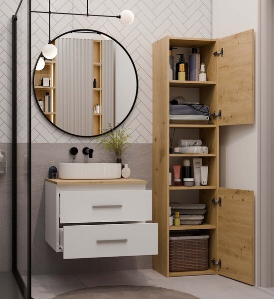 TP Living Závěsná skříňka pod umyvadlo s deskou NEL 2S 60 cm bílá/dub Artisan