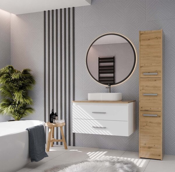 TP Living Závěsná skříňka pod umyvadlo s deskou NEL 2S 80 cm bílá/dub Artisan