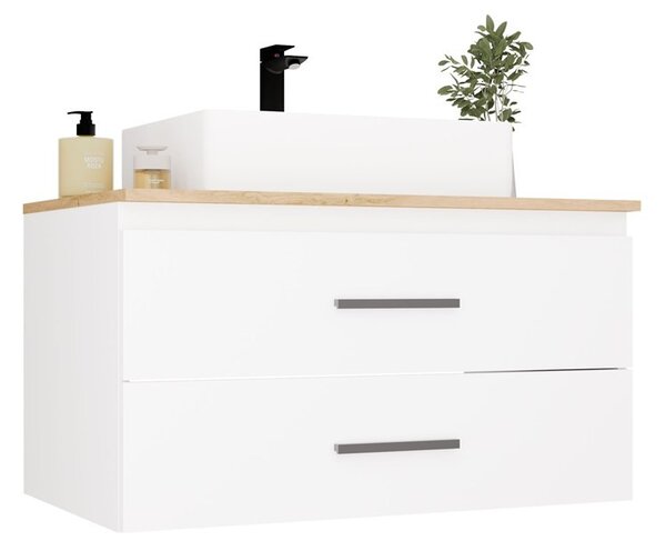 TP Living Závěsná skříňka pod umyvadlo s deskou NEL 2S 80 cm bílá/dub Artisan