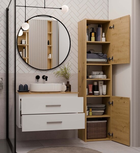 TP Living Závěsná skříňka pod umyvadlo s deskou NEL 2S 80 cm bílá/dub Artisan