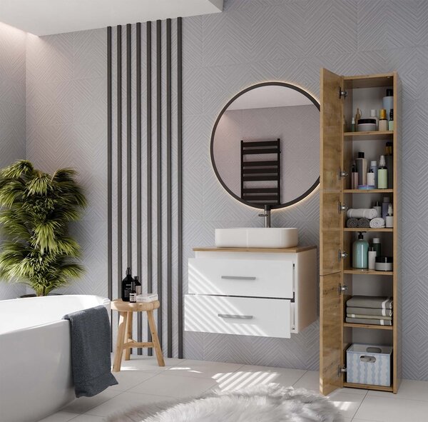 TP Living Závěsná skříňka pod umyvadlo s deskou NEL 2S 60 cm bílá/dub Artisan