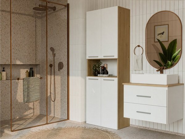 TP Living Závěsná skříňka pod umyvadlo s deskou NEL 2S 80 cm bílá/dub Artisan