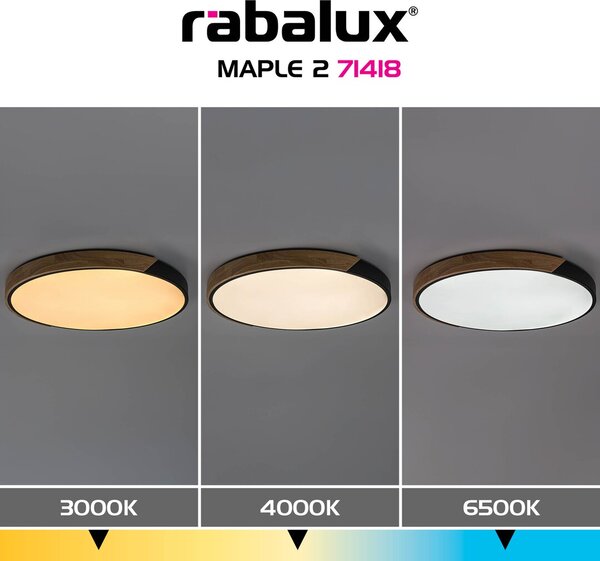 Stropní svítidlo LED 3000 / 4000 / 6500K čierna, drevo IP20 Rabalux MAPLE2 71418