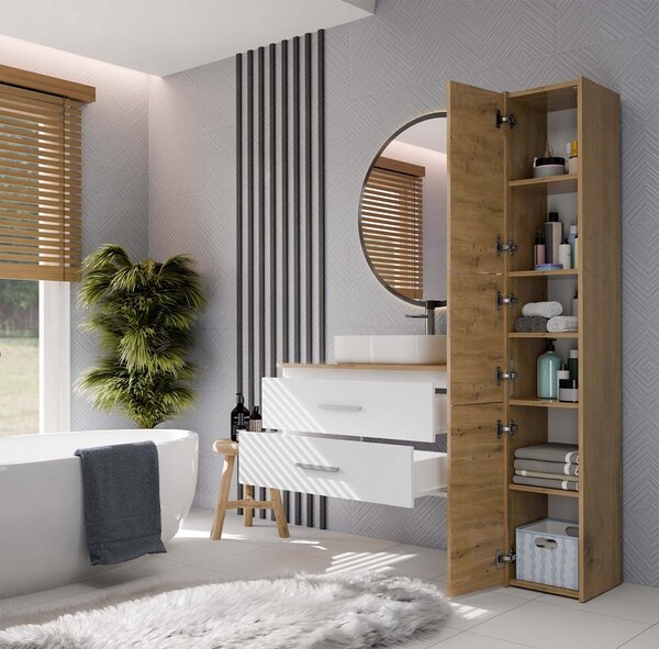 TP Living Závěsná skříňka pod umyvadlo s deskou NEL 2S 80 cm bílá/dub Artisan