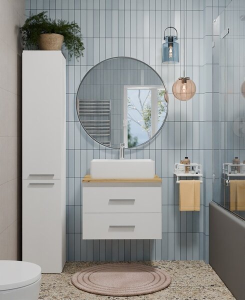 TP Living Závěsná skříňka pod umyvadlo s deskou NEL 2S 60 cm bílá/dub Artisan