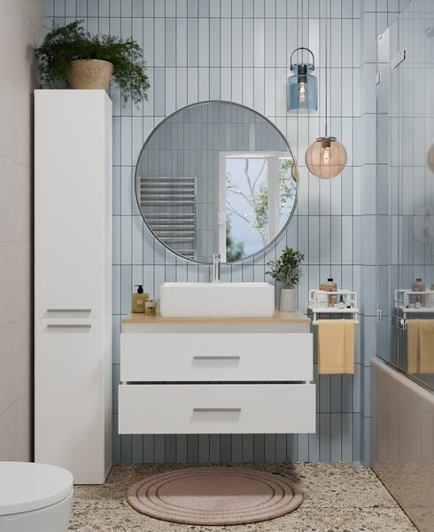 TP Living Závěsná skříňka pod umyvadlo s deskou NEL 2S 80 cm bílá/dub Artisan