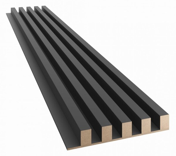 Akustický panel, podklad MDF deska, široká lamela, černý mat, 30x275 cm