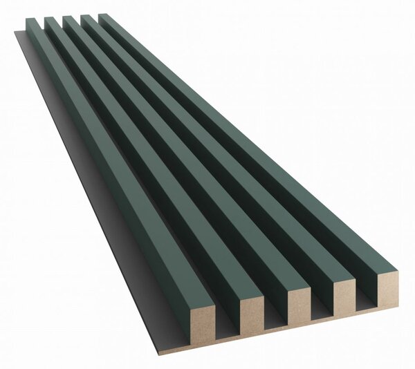 Akustický panel, podklad MDF deska, široká lamela, tmavě zelená, 30x275 cm